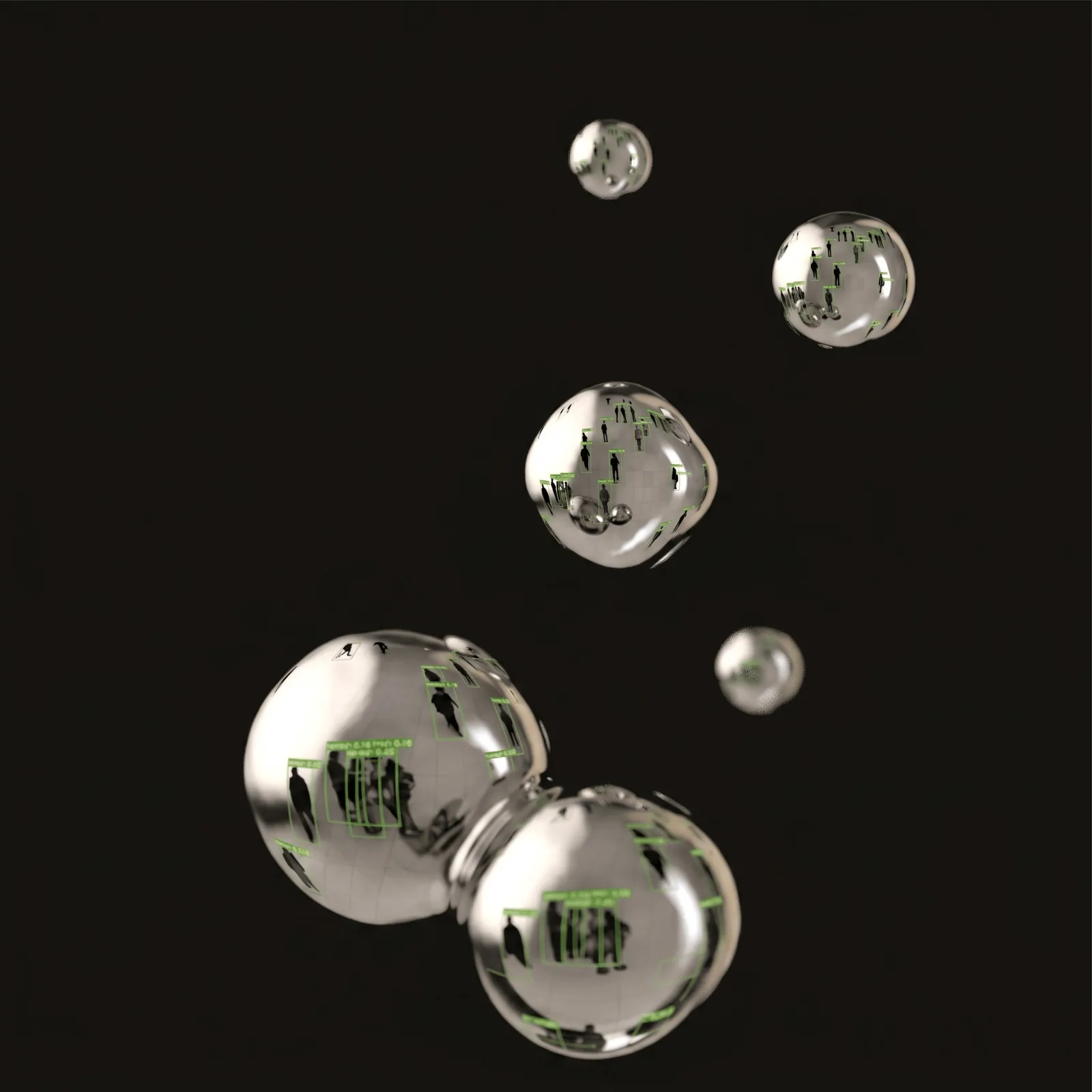 Mercury drops reflecting detected audiences